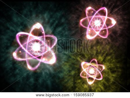 Close up of pink atomic particle background science 3D illustration