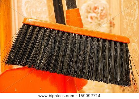 Brush for sweeping the floor. Photographed in close-up