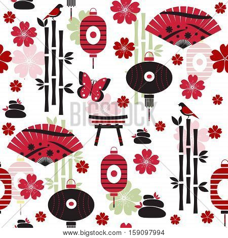 Japanese seamless pattern with traditional elements of culture