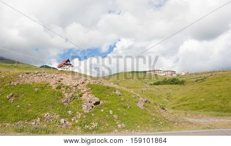 GUDAURI, GEORGIA - AUGUST 6, 2013:View on ski resort Gudauri in summer