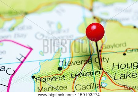Lewiston pinned on a map of Michigan, USA