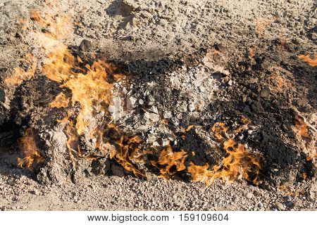 Burning mountain in Yanar Dag. Azerbaijan. Fire