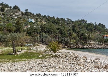 Panoramic view of beach, Thassos island, East Macedonia and Thrace, Greece