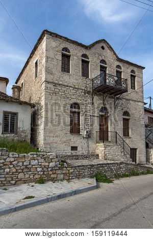 Old houses in the central street  in the village of heologos,Thassos island, East Macedonia and Thrace, Greece