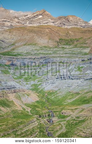 Sight of Monte Perdido and Ordesa's valley in the spanish national park Ordesa and Monte Perdido Pyrenees
