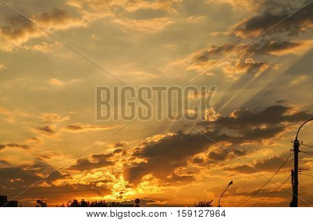 Dramatic orange sunset and sunrise sky background
