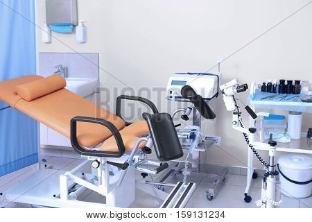 Gynecological room with chair and equipment