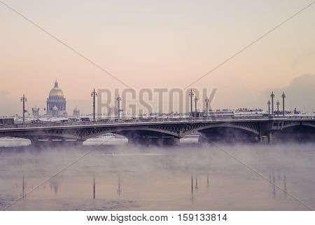 Winter View Of The Blagoveschensky Bridge, St. Petersburg, Russia