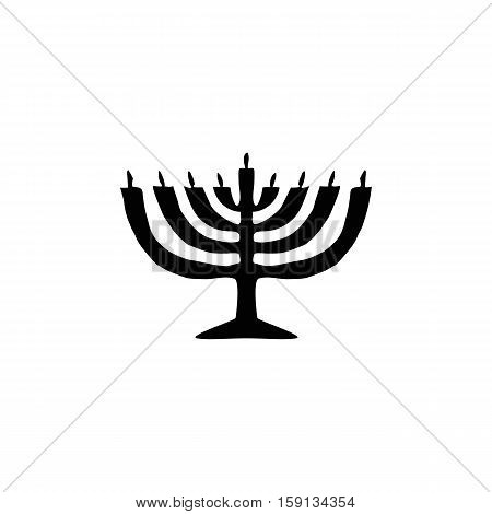 Chanukah candle black silhouette. Jewish religious holiday of Hanukkah. Vector illustration on isolated background.