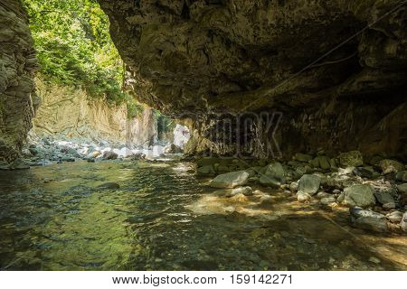 Mountain River Gorge Near Panta Vrexei In Evritania, Greece