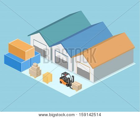 Isometric Flat 3D Concept Vector Warehouse Outside.