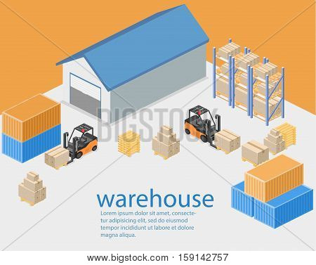 Isometric Flat 3D Concept Vector Warehouse Outside.