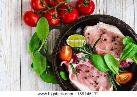Pan Of Fresh Raw Pork Meat With Pepper