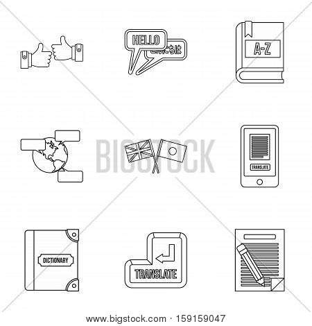 Foreign language icons set. Outline illustration of 9 foreign language vector icons for web