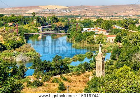 The Tajo river and the Hermitage of Cristo de la Vega in Toledo, Spain