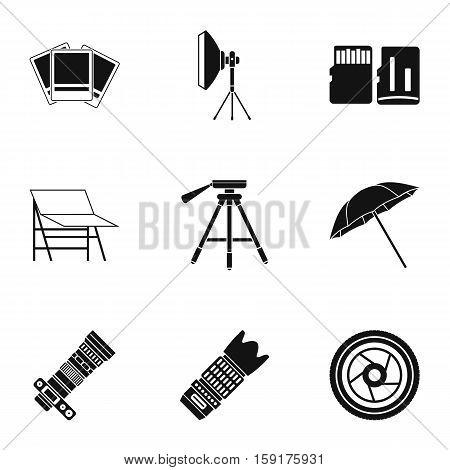 Photographing icons set. Simple illustration of 9 photographing vector icons for web