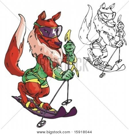 Fox Ski maskot. Skvělé tričko vzory, školní maskot loga a jakékoliv jiné uspořádání práce. Připraveno pro v