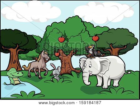 animals forest landscape.mix. .eps 10 cartoon illustration