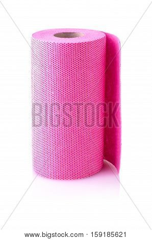 red paper towel roll carved on a white background with shadow