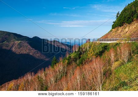 Autumn mountain in Toyoma, Hakusan Shirakawa-go White Road in the last of October.
