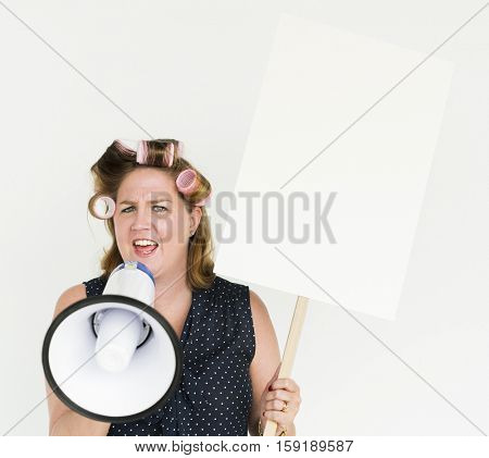 Woman Scream Megaphone Shouting Protest Portrait Concept