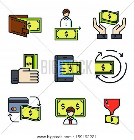 money icon set color vector illustration design eps 10
