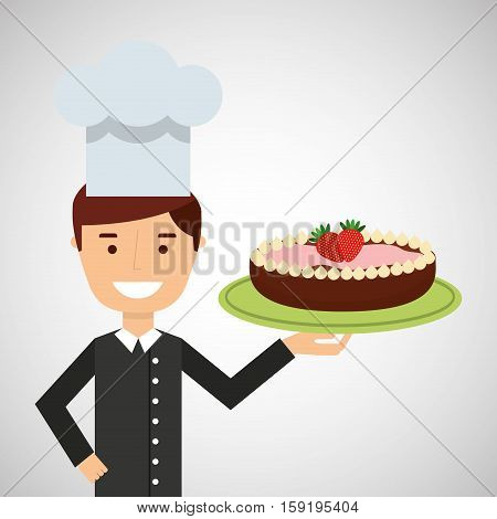 cartoon chef dessert cake chocolate with strawberry vector illustration eps 10