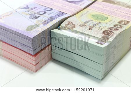 Money background ,Thai currency on White background ,Stack of thai baht