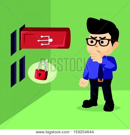 looking giant flashdisk in wall illustration design