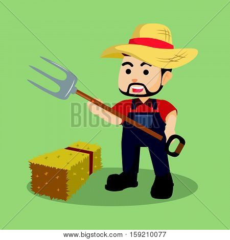 farmer with hay fork eps10 vector illustration design