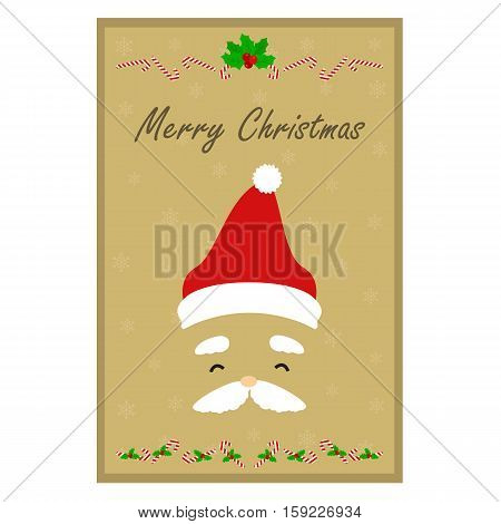 Cute Santa Christmas card with snowflakes background.