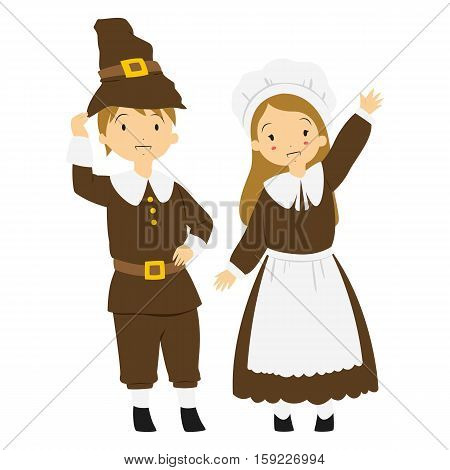 A cute and happy pilgrim couple illustration