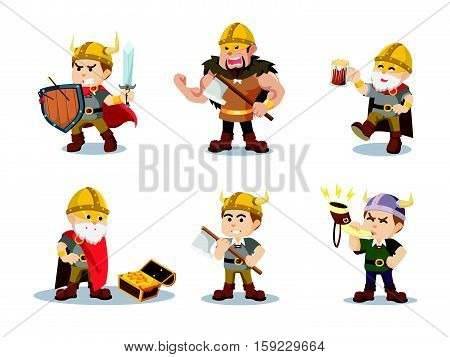 viking cartoon set eps10 vector illustration design