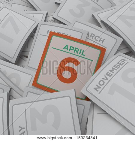 3d rendering random calendar pages april 6