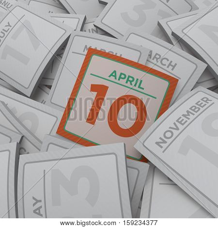 3d rendering random calendar pages april 10