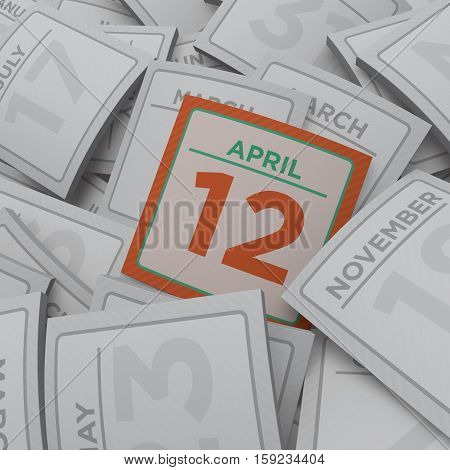 3d rendering random calendar pages april 12