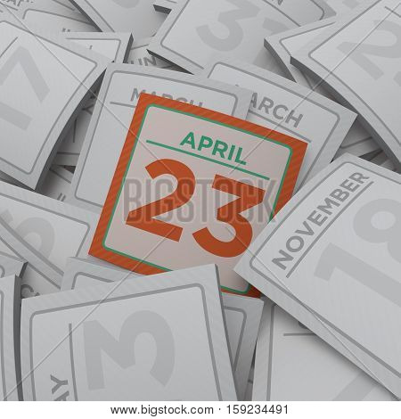 3d rendering random calendar pages april 23