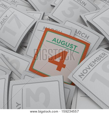 3d rendering random calendar pages august 4