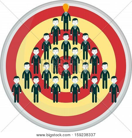 Conceptual vector illustration of stick figures standing in the shape of an arrow aim at target. Stock vector illustration