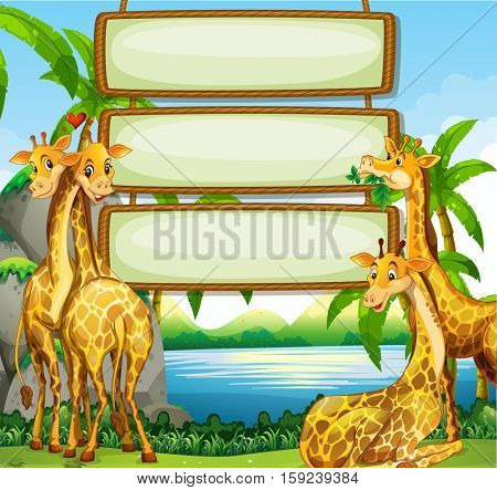 Sign template with giraffe in the fiel illustration