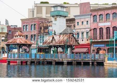 Old buildings dilapidated waterfront at santosa in singapore