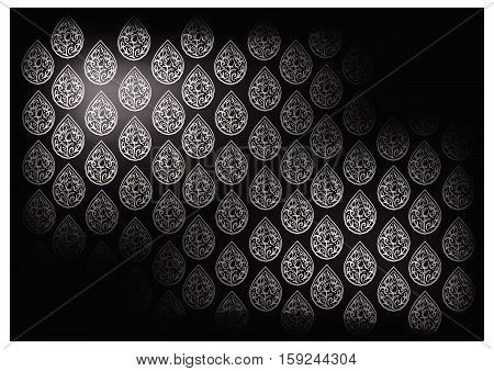 Thai Foral Pattern Illustration of Beautiful Black Vintage Texture Background for Add Content or Picture.