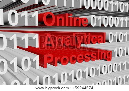 Online analytical processing in the form of binary code, 3D illustration
