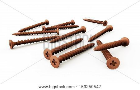 3d render of metal screw screw, spindle, washer, winder, wood