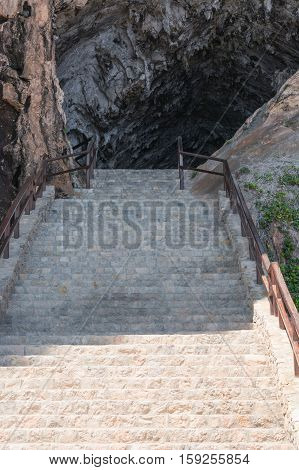 Entry to the cave of Coves d Arta Mallorca in Spain