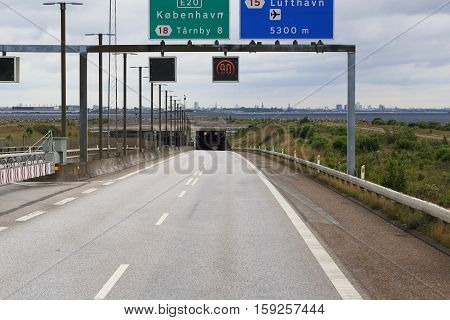 ORESUND, DENMARK - JUNE 29, 2016: This is the tunnel of Oresund crossing on the island Poberholm.