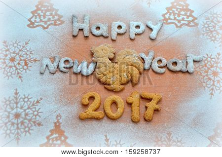Background - New Year 2017 biscuits and powder