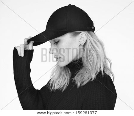 Caucasian Woman Serious Look Concept