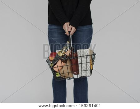Woman Standing With Basket Concept