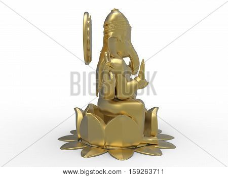 3d illustration of golden ganesh. white background isolated. icon for game web.